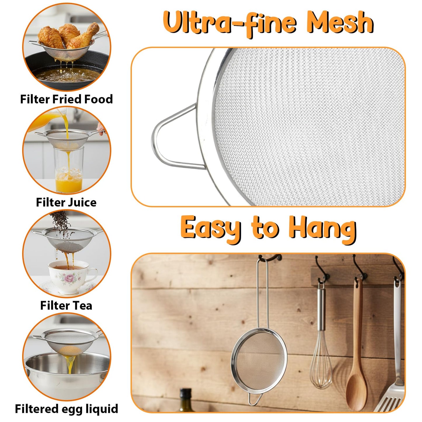 7Pcs Stainless Steel Colander Set, Rice Strainer with Mixing Bowl, 3/4/5QT Large Capacity Microporous Colander with Handle, Mesh Strainer for Washing and Draining Vegetables, Fruit, Dishwasher Safe