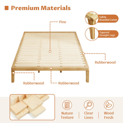 IOTXY Queen Platform Bed Frame - 12 Inch Solid Wood Mattress Foundation Base with Heavy-Duty Support Slats & Legs, Rubberwood Queen-Size Bedframe
