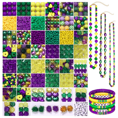 2300PCS+ Mardi Gras Beads for Jewelry Making, Gold Purple Green Polymer Clay Beads, Assorted Acrylic Crystal Pearl Beads Spacer Beads for Bracelet Necklace Earrings DIY Crafts Mardi Gras Accessory