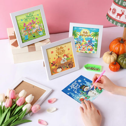 Geyoga 4 Pcs Seasonal Holiday Diamond Art Kits for Adults 5d Seasonal Diamond Painting Kits with Frame for Beginner Kids Arts and Crafts Rhinestone Gem Art Table Decor Gift 7 x 7 Inch