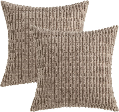 MIULEE Corduroy Decorative Throw Pillow Covers - Soft Boho Striped 18x18 Inch for Modern Farmhouse Decor | Light Brown