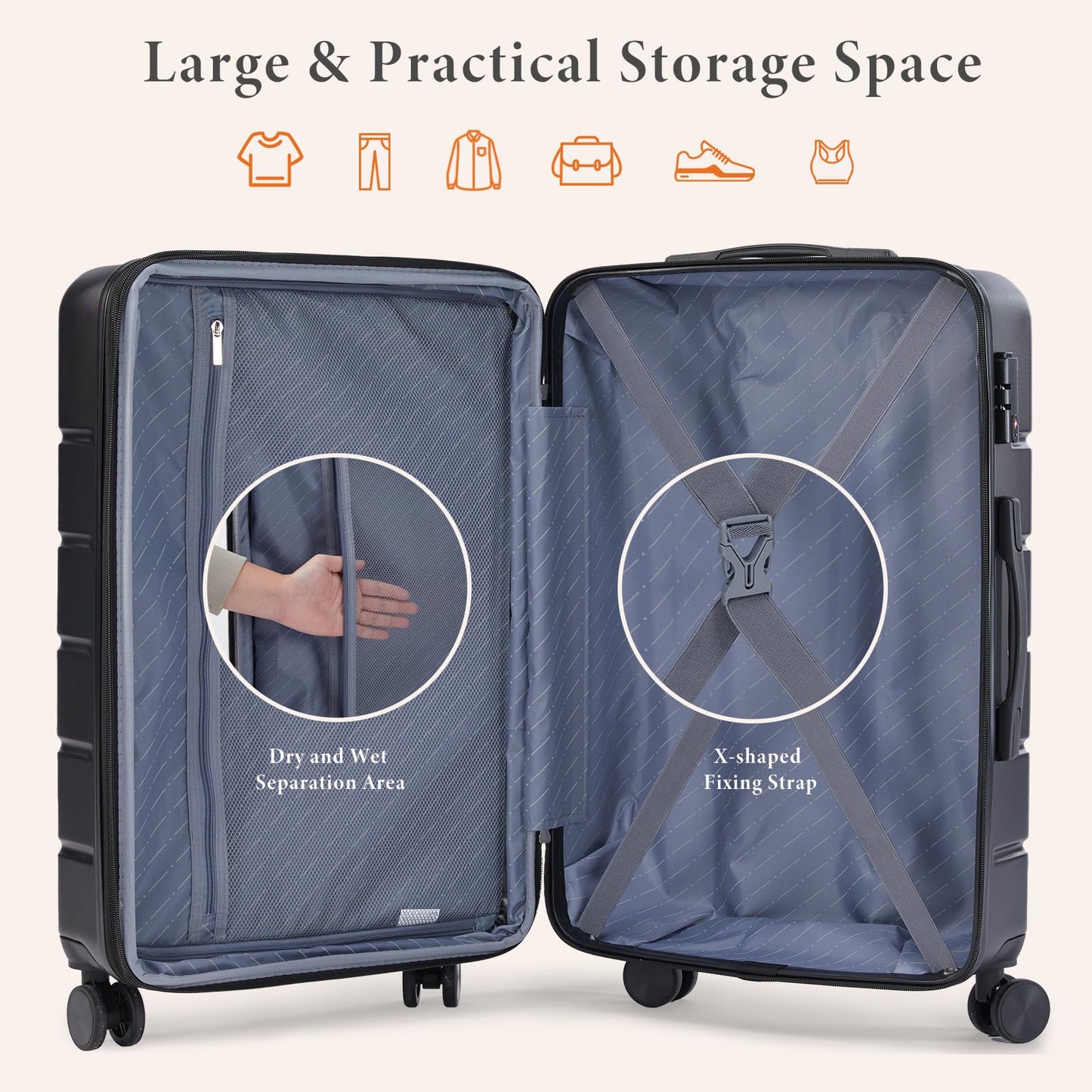 Sweetcrispy 3 Piece Expandable Luggage Set, ABS Hard Shell Rolling Suitcases with Smooth Spinner Wheels and TSA Lock, Lightweight Travel Luggage for Trip, 20/24/28 Inch, Bronze Black
