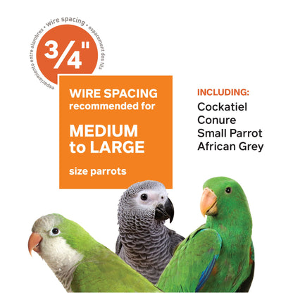 Prevue Pet Products Wrought Iron Select Bird Cage - Large Steel Cage with Rolling Stand, Seed Guards, and Playtop, Durable Design, Ideal for Conures and Medium Birds - Sage Green