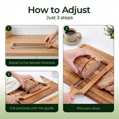 Adjustable Bread Slicer for Homemade Bread-Precision Upgrade Wooden Sourdough Bread Knife with Thickness Guide, Sharp Stainless Serrated Blade, Bread Cutter for Bagels, Baguettes, Gift for Bakers