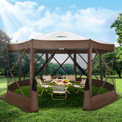 COBIZI 15x15FT Pop Up Gazebo Screen Tent Screen House for Camping, Screen Room with Mosquito Netting, Hub Tent Instant Screened Canopy with Carrying Bag and Ground Stakes, Brown