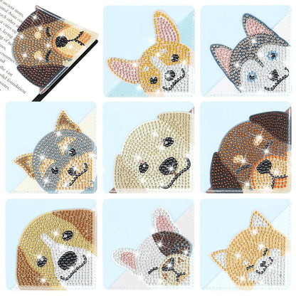 8 Pcs Dog Diamond Painting Corner Bookmark Dog 5D DIY Page Book Marks Triangle Book Lovers Gifts for Women Girls Art Craft Reading Lovers Presents