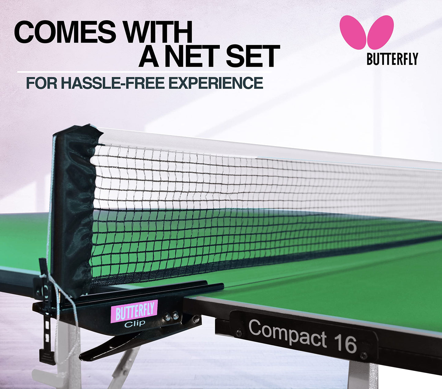 Butterfly Compact 16 Ping Pong Table | 3 Year Warranty Table Tennis Table | Ships Fully Assembled | Space Saver Ping Pong Table for Your Game Room | Ping Pong Net Set Included, Green, Full Size Table