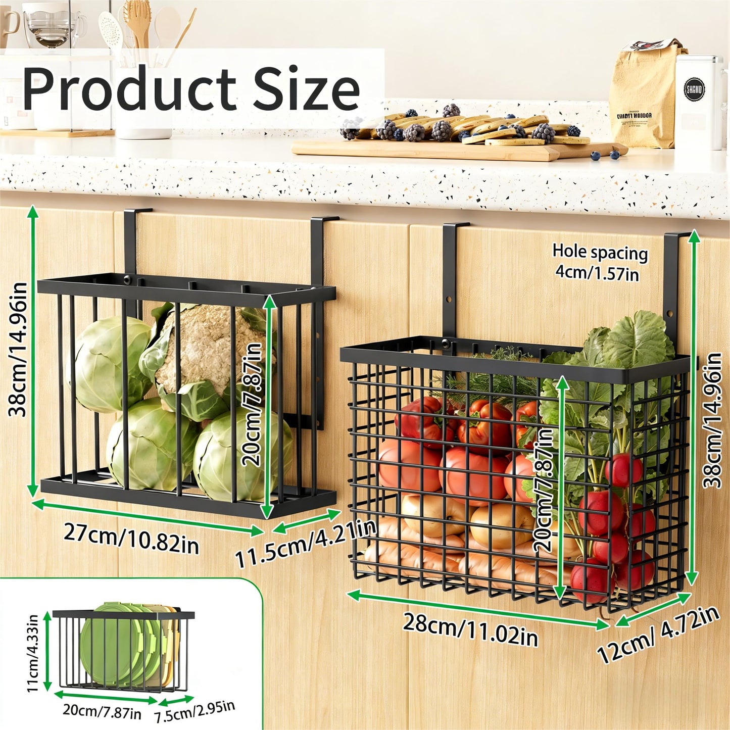 DTUQYX 3 Pack Cabinet Door Organizer - Adjustable Over Cabinet Door Organizer with Towel Rack and Small Basket, Over The Cabinet Door Storage for Kitchen Supplie, Cleaning Supplie and Cutting Board