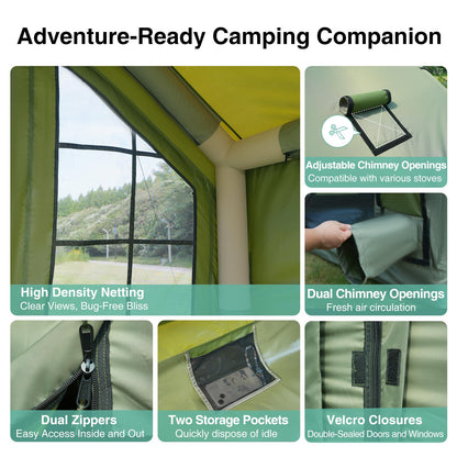 KNUO 2026 Upgraded Waterproof Inflatable Camping Tent for 5-8 People, Large Blow-Up Air Tent, No Assembly Needed Luxury Glamping House, 10x10ft Oxford Fabric,Green