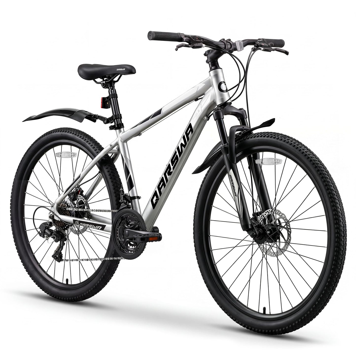 QARSWA 27.5 Inch Mountain Bike for Men and Women, Lightweight Aluminum Frame MTB with Dual Disc Brakes & 21-Speed Trigger Shifter, Comfort Foam Seat Adult Bicycle for Trail & Outdoor Riding,Silver