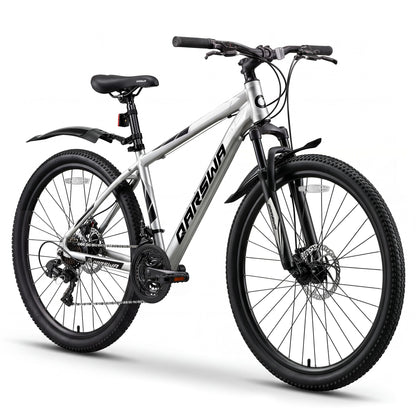 QARSWA 27.5 Inch Mountain Bike for Men and Women, Lightweight Aluminum Frame MTB with Dual Disc Brakes & 21-Speed Trigger Shifter, Comfort Foam Seat Adult Bicycle for Trail & Outdoor Riding,Silver