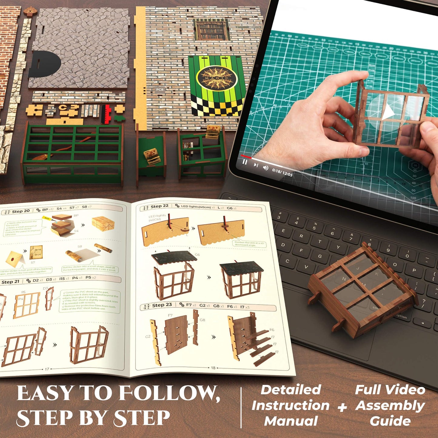 Magic Alley Book Nook Kit Miniature DIY House 3D Wooden Building Puzzle with Layered LED Lighting for Adults, Craft Gift Ideas for Fantasy Book Lovers Crafters