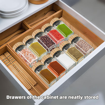 9Pcs 4 oz Square Glass Spice Jars with Label, Empty Spice Containers with Bamboo Lids , Square Seasoning Containers and Supplement Set, Small Seasoning Bottles for Salt, Herbs, Sugar, Pepper (9)