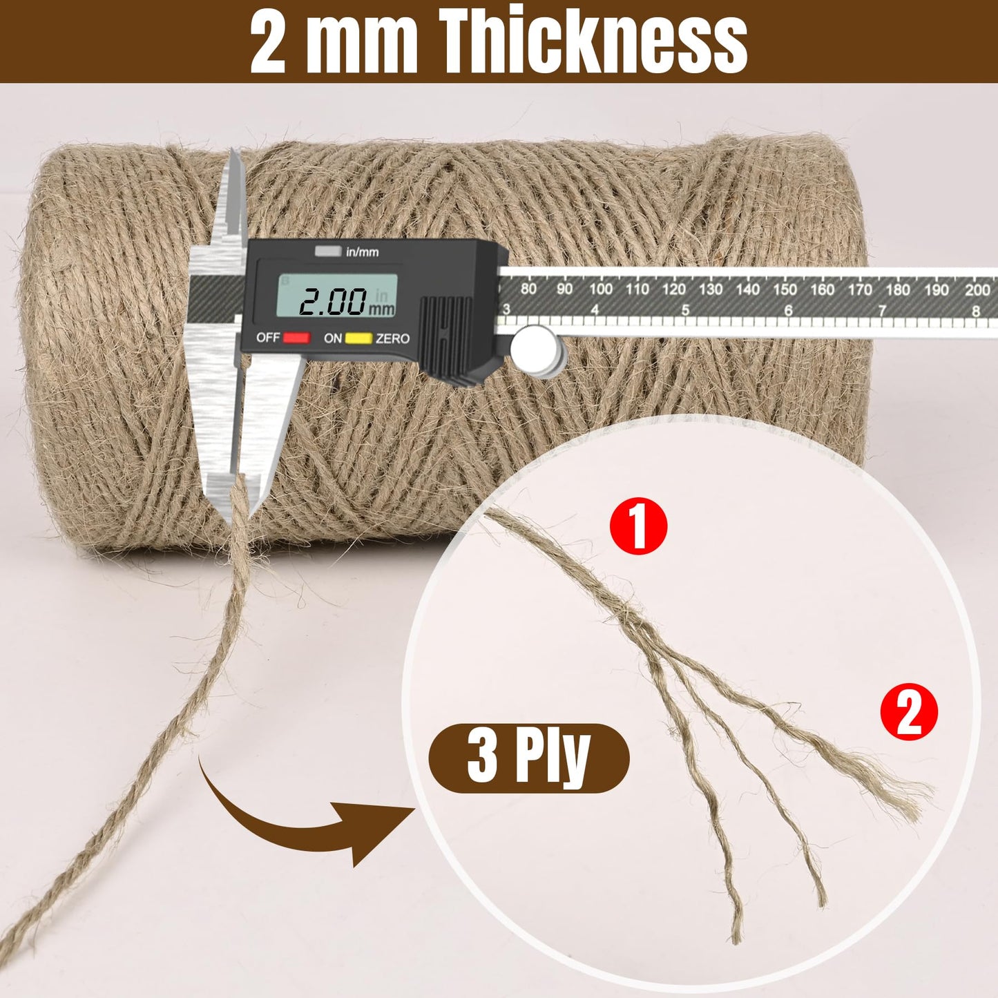 Jute Twine 2mm 4000 Feet Long Natural Jute Twine String for Garden, Crafts, Plant Tying, Gift Packing, DIY Projects(5Rolls, 800Feet/Roll)