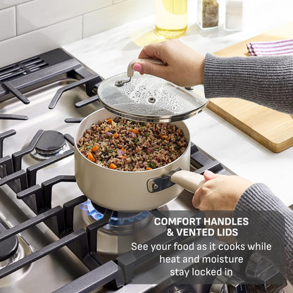T-Fal Signature Nonstick 12 Inch Frying Pan Skillet, Oven Safe Up to 350°F, Dishwasher Safe, Pots and Pans Set, Non Stick Chef- Pan, Cream
