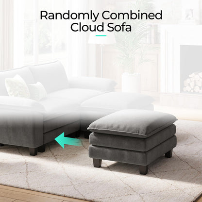 LINSY HOME Modular Sectional Sofa - 90 Inch Oversized Corduroy Cloud Couch with Movable Ottoman Soft Modern Comfy Sofa Set for Living Room Apartment Office, Grey