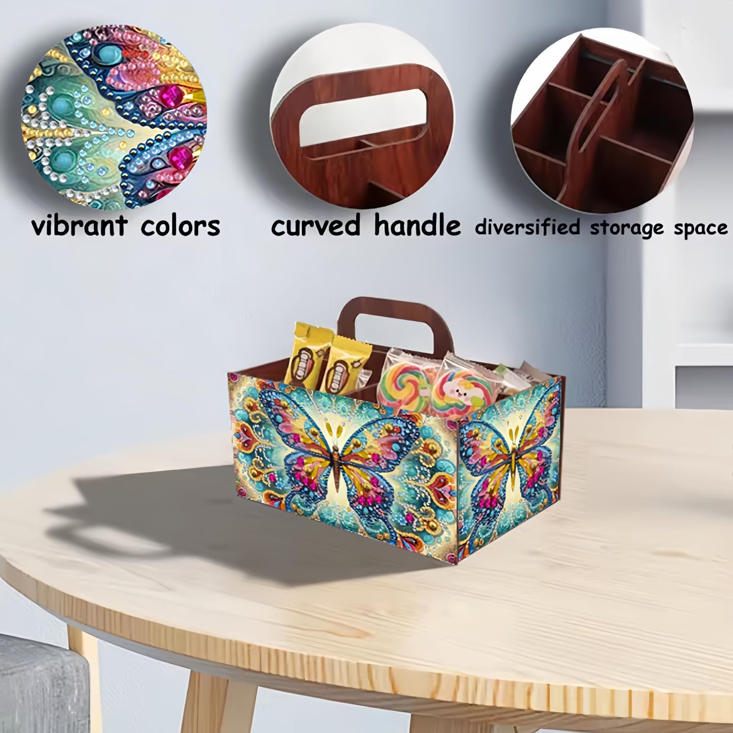LSQFS DIY Diamond Painting Storage Box, Wooden Multi-Grid Organizer with Handle, Portable Desktop Caddy for Art Kits, Craft Tools, Makeup Brushes, Stationery Home Office