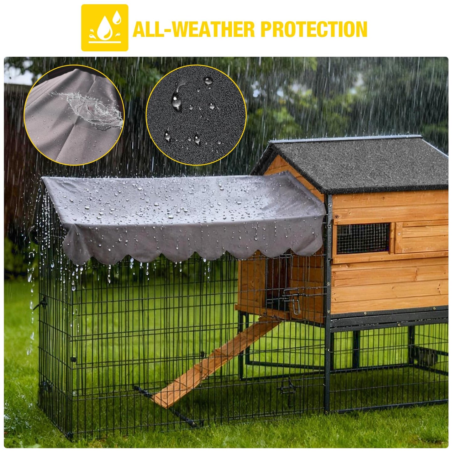 Large Chicken Coop for 4-6 Chickens, All-Steel Frame Hen House Poultry Cage with Waterproof Cover, Nesting Box & Metal Run