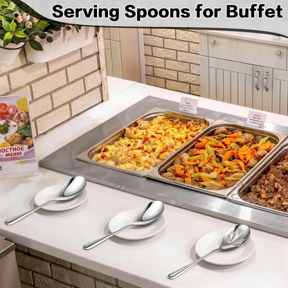 Mwellewm 6 Pcs Serving Spoons Set 9.5 Inch Large Stainless Steel Serving Spoons for Buffet Silver 3 Serving Spoons 3 Slotted Serving Spoons Dishwasher Safe for Parties Kitchen Buffet Catering Dinner