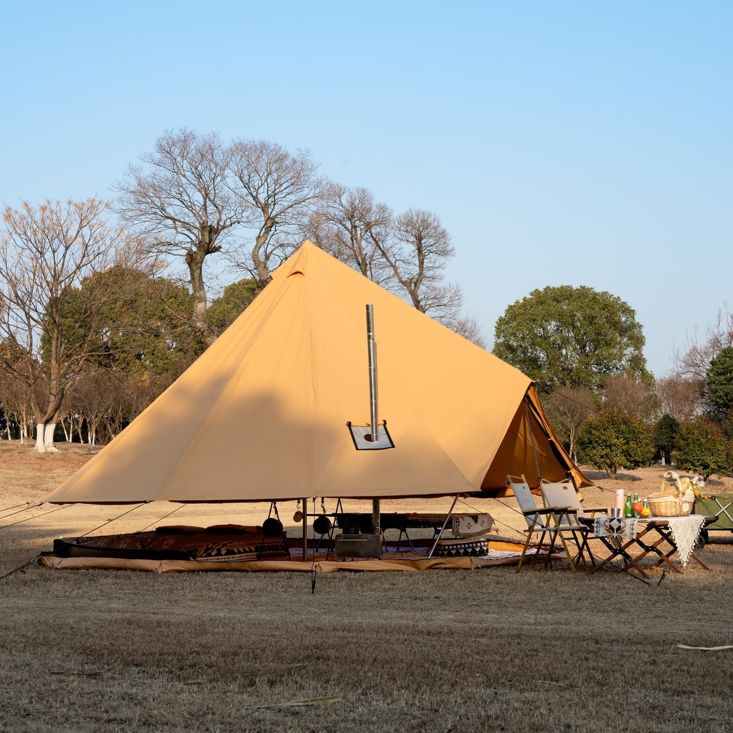 WaldZimmer Canvas Bell Tent Ginger 16.4ft with Stove Jack and Zipped Removable Floor, Luxury Outdoor Glamping Yurt Cotton Tent for Family Truck Car Camping Hunting Party