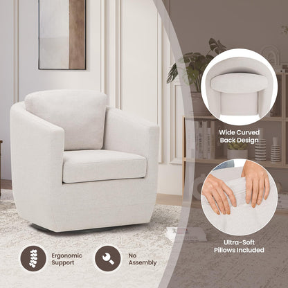 COLAMY 360° Swivel Accent Chair Set of 2 No-Sag Foam & Sturdy Metal Base, Fully Assembled Living Room Armchair with Pillow, Swivel Accent Single Sofa for Bedroom Living Room, Reading Room, Beige