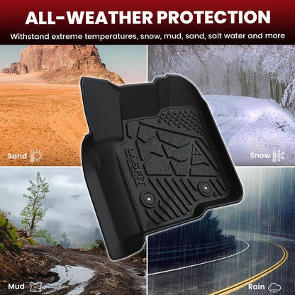 LASFIT Floor Mats for Ford F250 F350 2012-2016 Super Duty Crew Cab Without Manual Transfer Case Shifter All Weather Protector TPE Car Carpet Floor Liners, 1st & 2nd Rows, 3pc Black