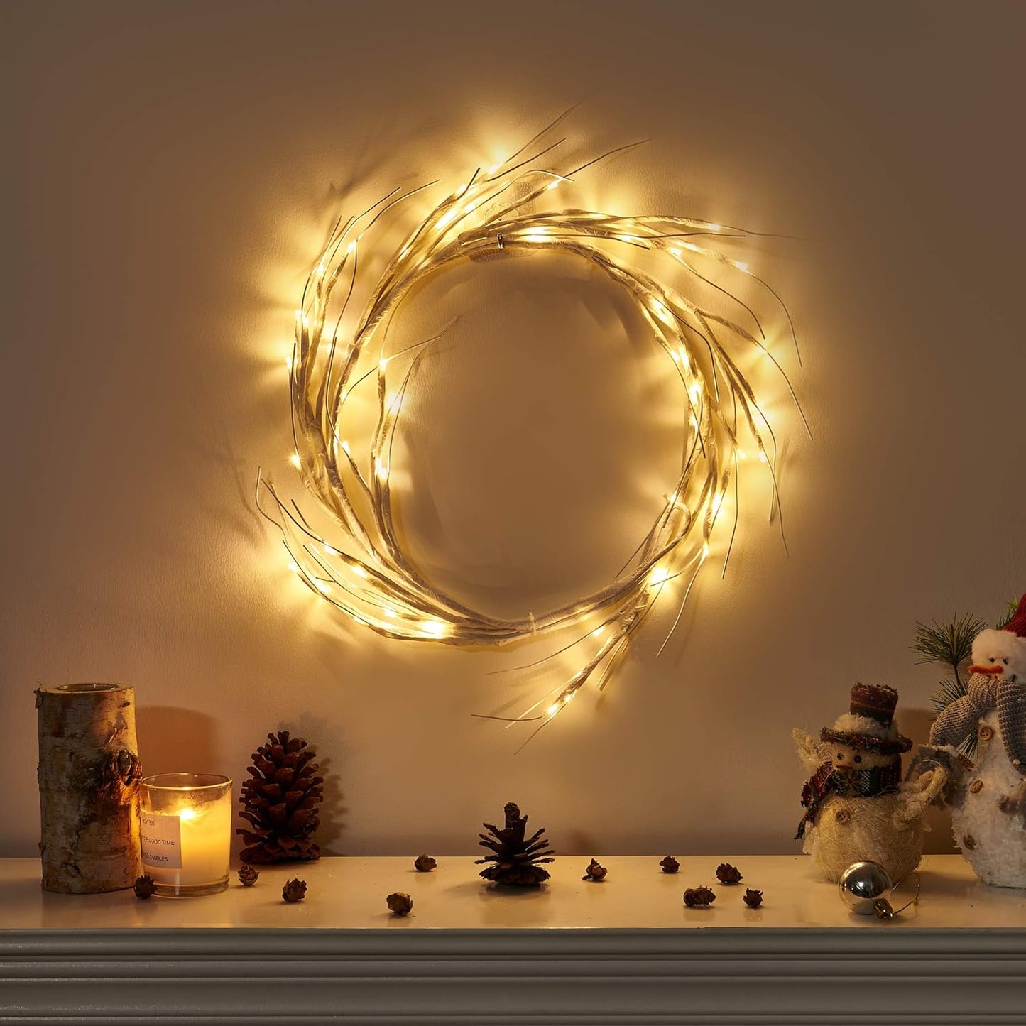 Vanthylit Lighted Christmas Garland, 6 FT White Birch with 48 LED Warm White Lights for Decoration