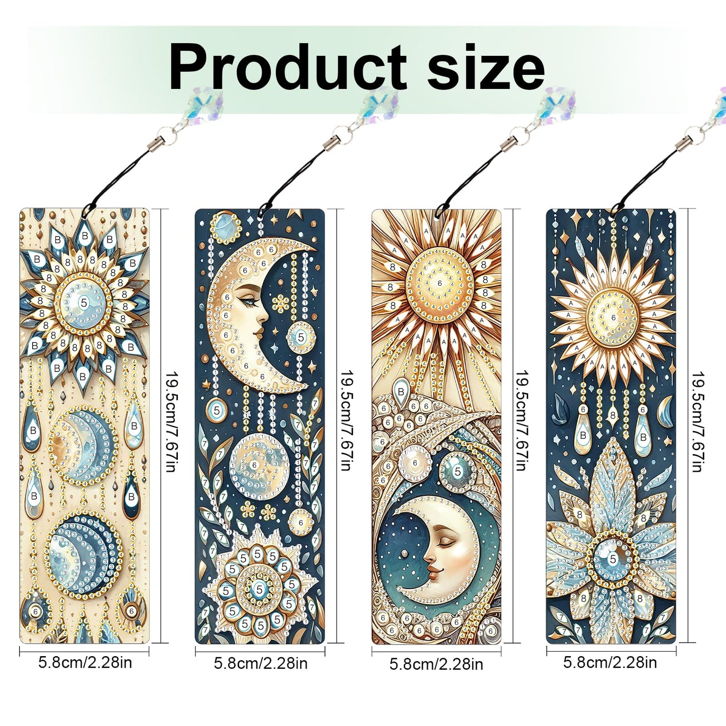 Focart 4 Pack Diamond Painting Bookmark Kits of Sun and Moon, Special Shaped Diamond Art Bookmarks with Pendant, DIY Handmade Crafts Home Office Supplies Reading Bookmark for Book Lovers