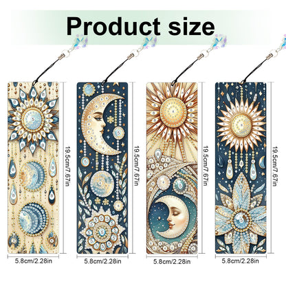 Focart 4 Pack Diamond Painting Bookmark Kits of Sun and Moon, Special Shaped Diamond Art Bookmarks with Pendant, DIY Handmade Crafts Home Office Supplies Reading Bookmark for Book Lovers