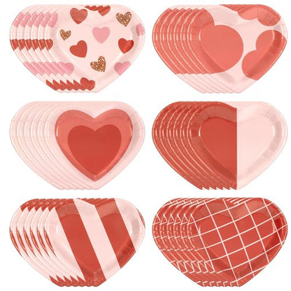 Jollyzaar Valentine's Day Paper Plates Set 60 Count, Heart Shaped 9'' Disposable Plates, Valentines Party Galentine's Day Table Decorations Supplies