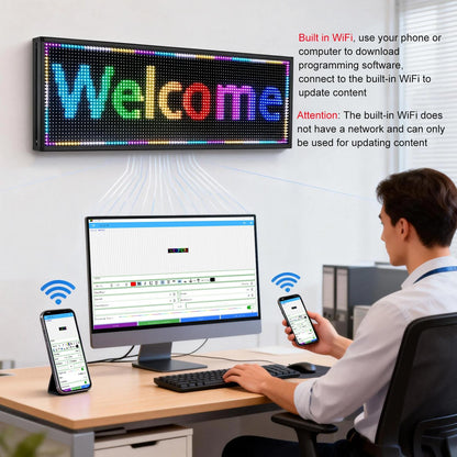 JINBLIZZARD P10 Programmable Scrolling Custom Outdoor Led Sign For Business Digital Advertising Display Screen Matrix Panel WiFi Control Electronic Message Board Store Neon Marquee 77"×14"