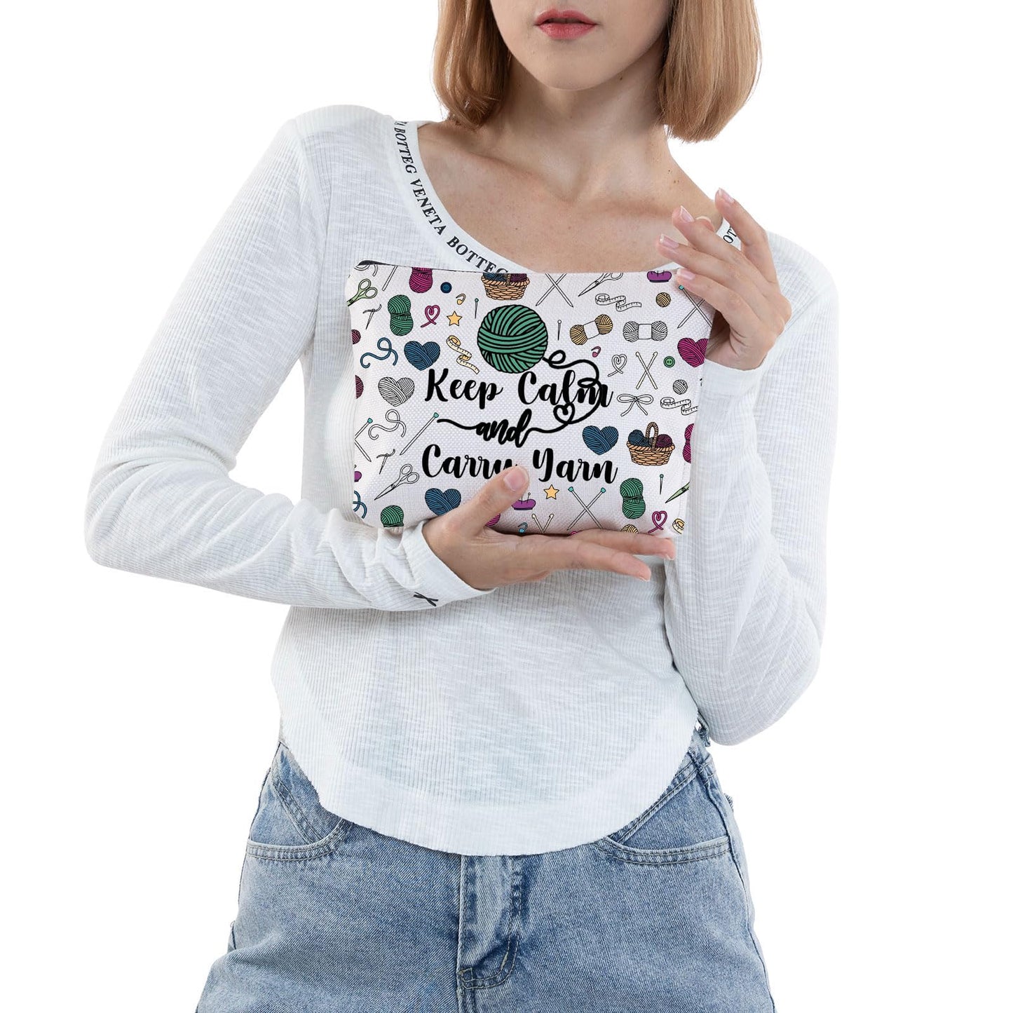 JNIAP Crochet Tote Bags For Crochet Lovers Knitting Shoulder Bag Yarn Lover Bags Keep Calm And Carry Yarn Crocheters Gifts (Keep Calm And mb)