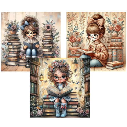 EIBEILI 3 Pack Diamond Painting Kits for Adults, Reading Book Diamond Art Kits DIY 5D Full Drill Books Diamond Dots Paintings with Gem Art and Crafts for Home Decor 12x12 Inch