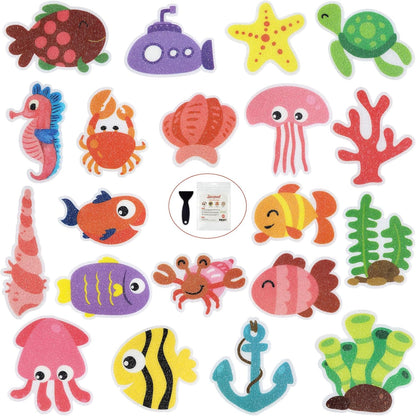 20pcs Secopad Non Slip Bathtub Stickers, Submarine Sea Creature Adhesive Kids Anti Slip Decal Treads for Shower