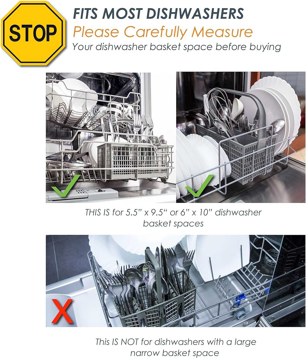 Dishwasher Cutlery Basket - Fits Most Brands (9.5 x 5.4 x 4.8 inches) for Utensil Organizer Caddy