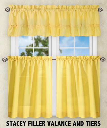 Ellis Curtain Stacey Sheer Tailored Tier Pair Curtains, Yellow, 56" x 30"