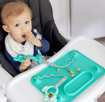 Busy Baby Teething Spoon - 2-in-1 Teether and Training Spoon for Self Feeding, Dishwasher Safe, BPA Free, Food Grade Silicone (Spearmint)