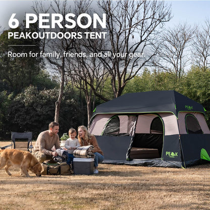 PEAK OUTDOORS Instant Tent 6/8 Person Tents for Camping, 60 Second Easy Setup Portable Camping Cabin Tent with Rainfly, Waterproof Pop Up Tents for Family Camping & Hiking with Expandable Carry Bag