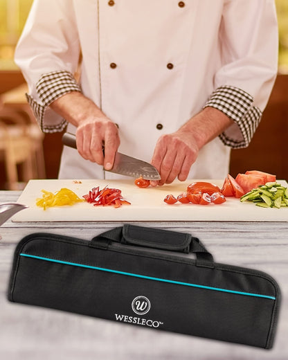 Wessleco Knife Roll, 5-Pocket Chef’s Knife Roll Bag, Knife Bag, Chef Knife Case Nylon Portable Chef Carrying Travel Bag Pouch, Blue(Knives not Included)