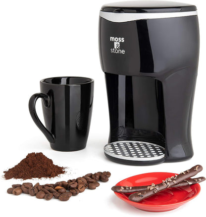 Moss & Stone Mini Drip Coffee Maker with Mug, Small Coffee Pot with 4oz Cup, One Cup Coffee Maker