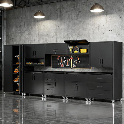 VIYET Metal Tool Cabinet,Garage Storage Cabinet System,Wall Cabinet & Locking Rolling Tool Cabinet with Doors and Adjustable Shelves,Steel Tool Cabinets for Home