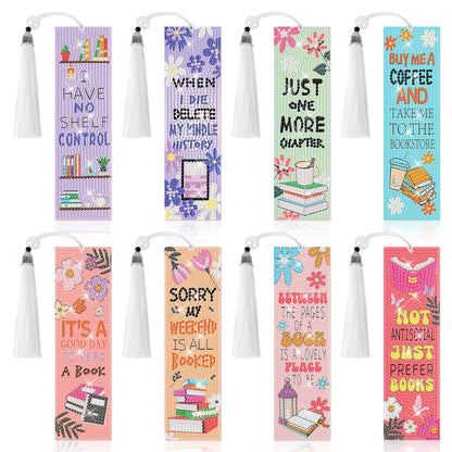 8 Pieces Christian Bible Verse Diamond Art Bookmarks 5d Christian Beaded Bookmark Acrylic Tassel Bookmark for DIY Making Beginners Kids Adults Arts Craft Supplies (Book Lovers)