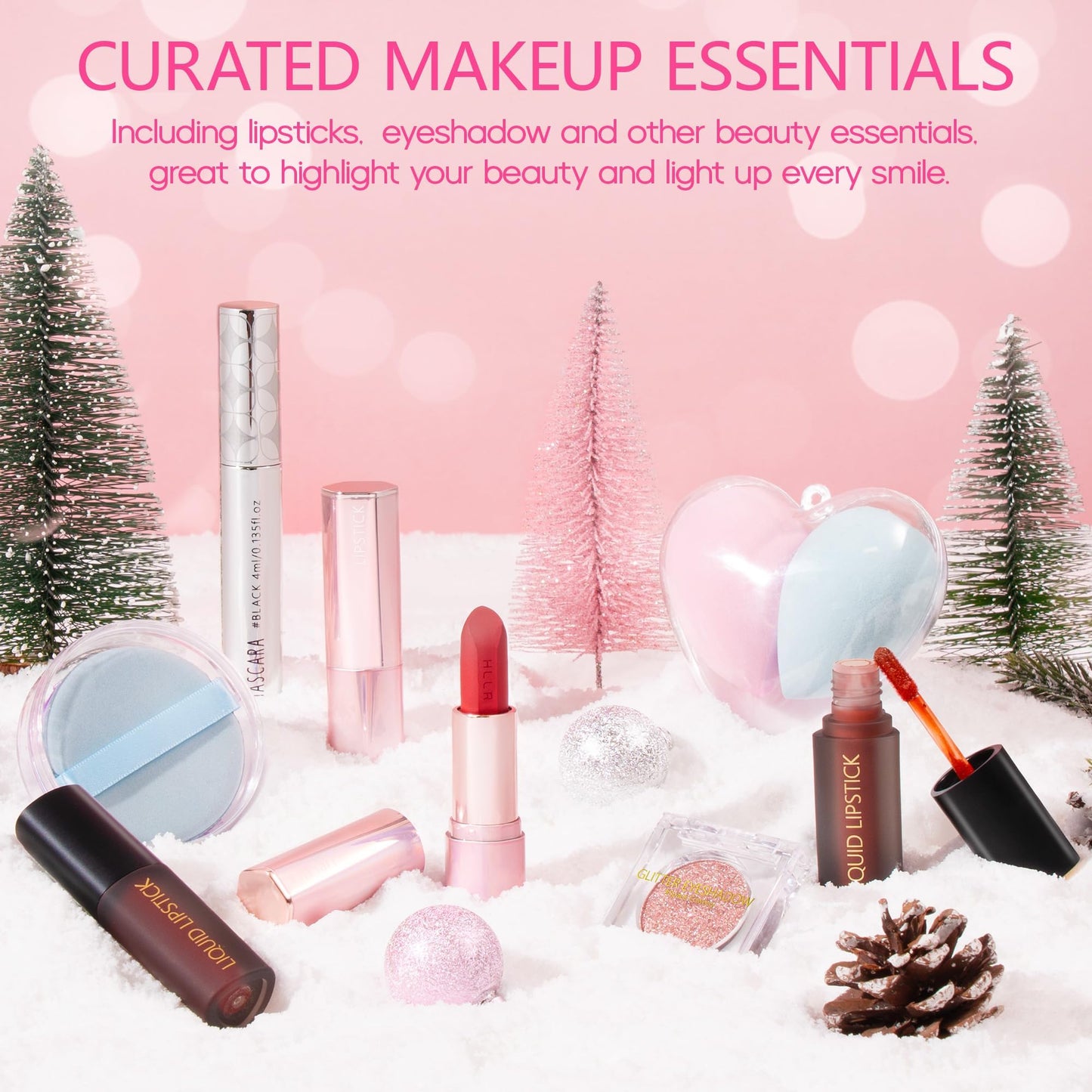 Qinline Makeup Beauty Advent Calendar 2025, 24 Days Christmas Countdown Calendar for Adults Women & Teen Girls - Cosmetic Advent Full Face Make Up Calendar Kit Xmas Gift Set for Wife Mom Friend Girlfriends