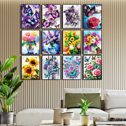 12 Pack Flowers Diamond Art Kits Packs for Adults, 5D Diamond Painting Kit Sets with Tools for Beginners DIY Full Drill Diamonds Paintings Crafts Gem Art by Number Gift Home Wall Decor (12x16 Inch)