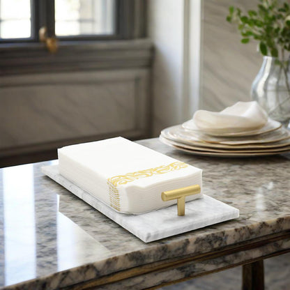Vitrignis Napkin Holder - Guest Towel Holder for Bathroom - Marble Paper Towel Holder - Hand Towel Tray with Gold T-Handle(11.8x4.7x1.7 Inchs)