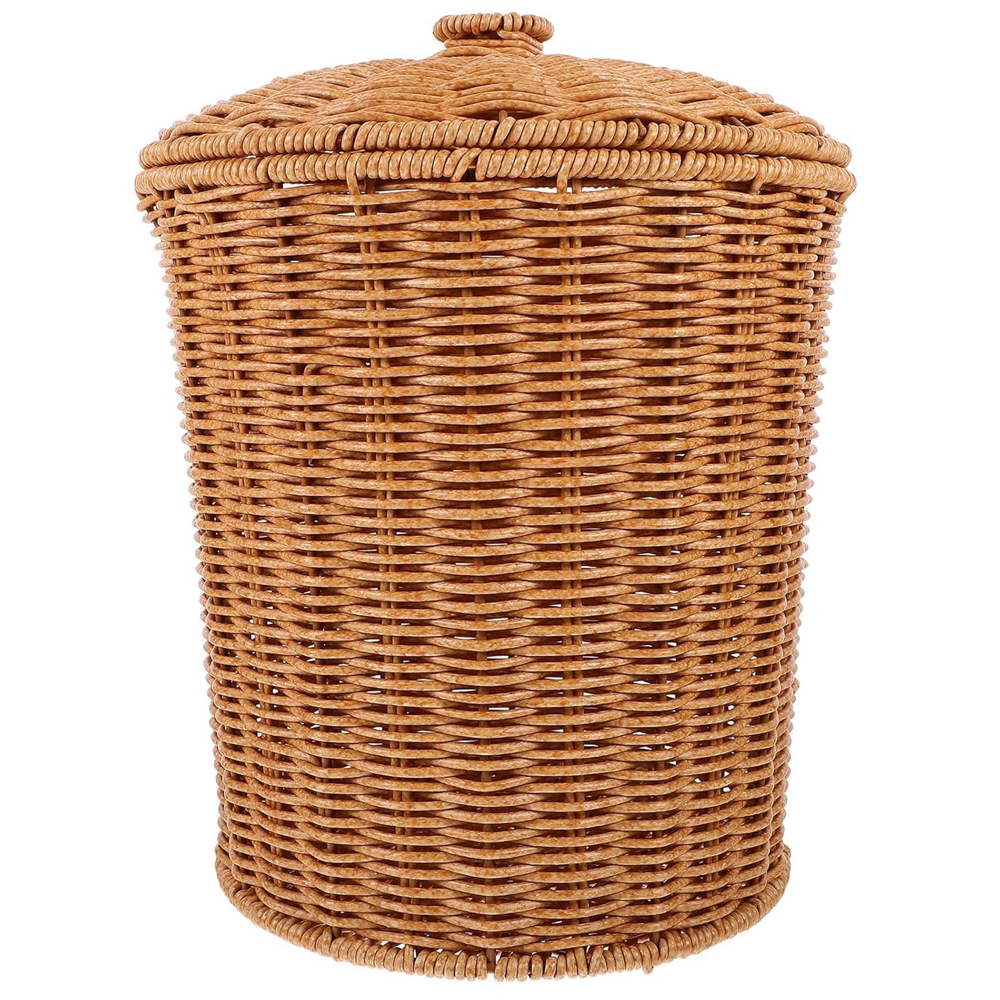 VICASKY Wicker Storage Basket with Lid, Dirty Clothes Container, Rattan Waste Basket, Bedroom Trash Can