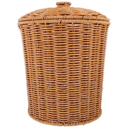 VICASKY Wicker Storage Basket with Lid, Dirty Clothes Container, Rattan Waste Basket, Bedroom Trash Can