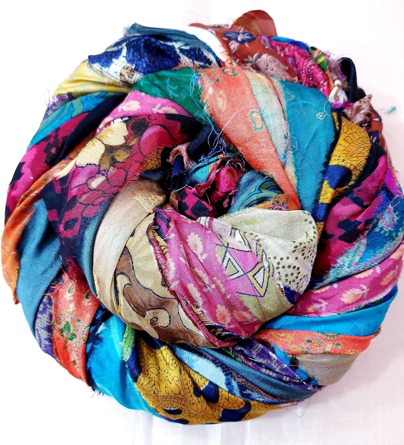 42 Yards Recycled Sari Silk Ribbon Yarn Strips – 21 Pcs 1 Yard Each, Unstitched Pure Silk Fabric Tassel Skeins, Mixed Random Shades for Journaling, Scrapbooking, Jewelry & Craft Projects