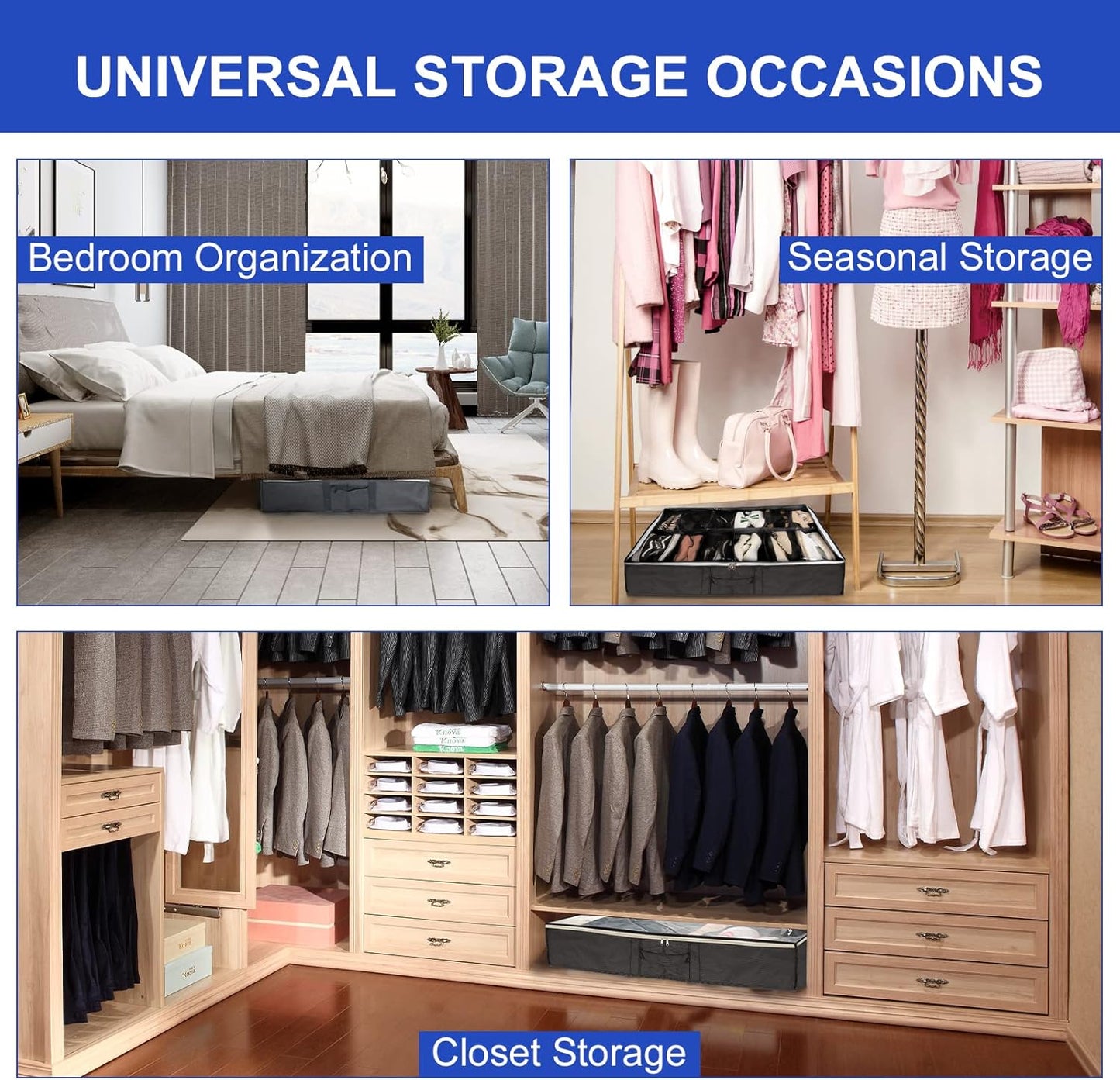 Surblue Under Bed Shoe Storage Organizer, Fits 24 Pairs of Shoes, Set of 2, Grey with Clear Cover
