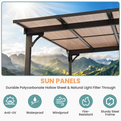 Pamapic 10x10FT Wall Mounted Gazebo, Hardtop Lean to Gazebo with Aluminum Frame & UV Resistant Polycarbonate Roof, Outdoor Patio Awning for Deck, Porch, Lawn & Backyard